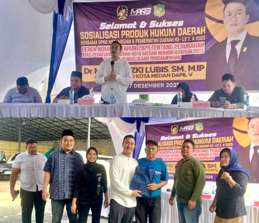 Anggota DPRD Kota Medan Fraksi Partai NasDem, M. Afri Rizki Lubis SM M.IP, saat melaksanakan Sosialisasi Peraturan Daerah (Sosper) tentang Pengelolaan Persampahan di Kecamatan Medan Johor, Minggu (7/12/2025).