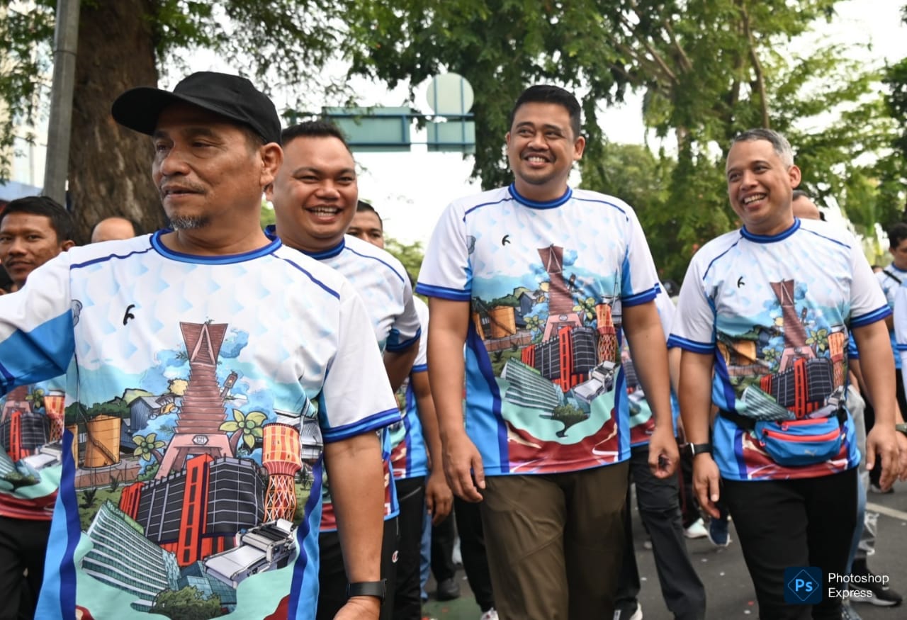 Gubernur Sumatera Utara, Muhammad Bobby Afif Nasution menghadiri Semarak Funwalk BUMD yang digelar oleh 6 Badan Usaha Milik Daerah Provinsi Sumatera Utara berpusat di pelataran pakir Bank Sumut. (Ist)